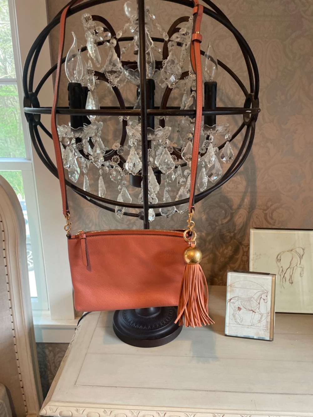 tory Burch Salmon Leather Crossbody with Tassel bag purse